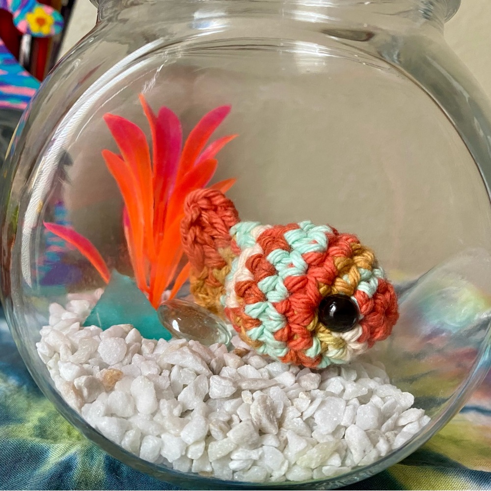 Handcrafted Multicolor Crochet Fish and tank